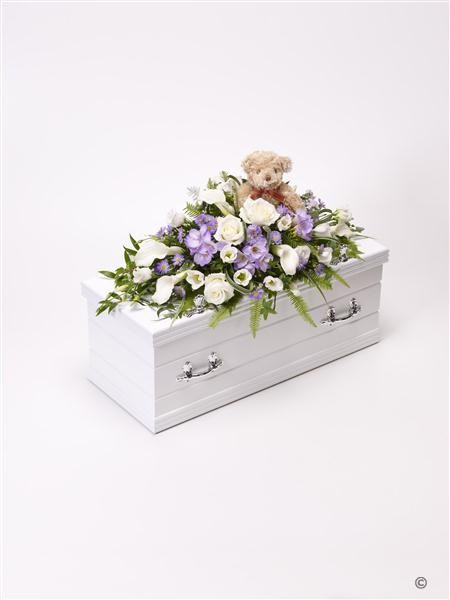 Children's Casket Spray with Teddy Bear   Blue and Lilac