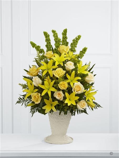 Large Yellow Lily and Rose Service Arrangement