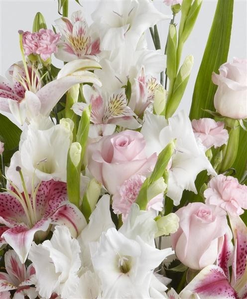 Pink Rose, Lily and Gladioli Service Arrangement