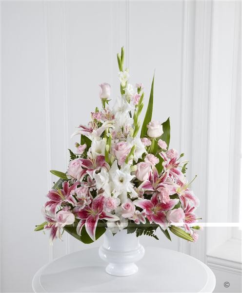 Pink Rose, Lily and Gladioli Service Arrangement