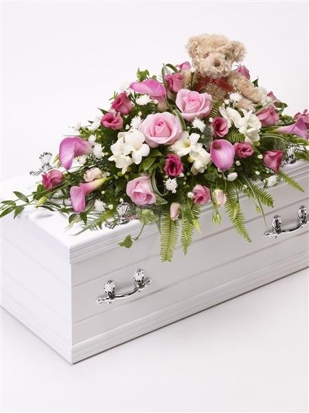 Children's Casket Spray with Teddy Bear   Pink