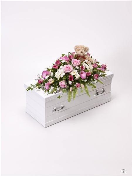 Children's Casket Spray with Teddy Bear   Pink