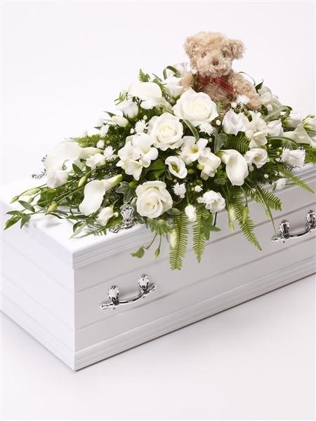 Children's Casket Spray with Teddy Bear   White