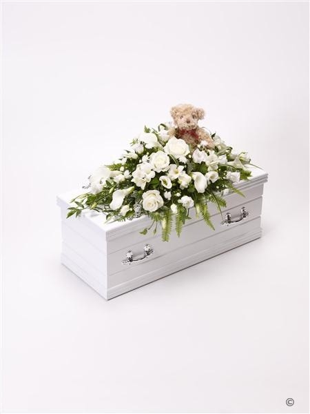 Children's Casket Spray with Teddy Bear   White