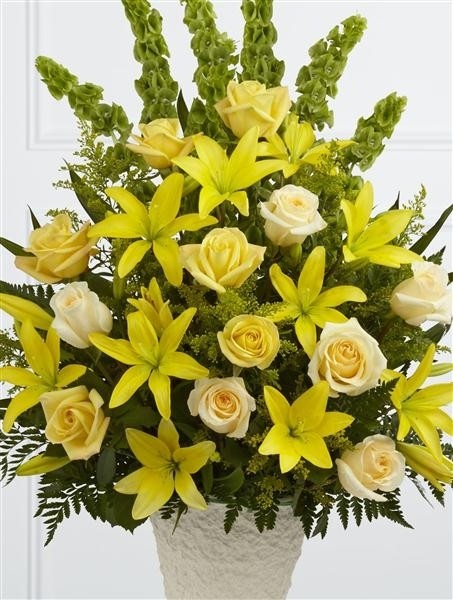 Large Yellow Lily and Rose Service Arrangement