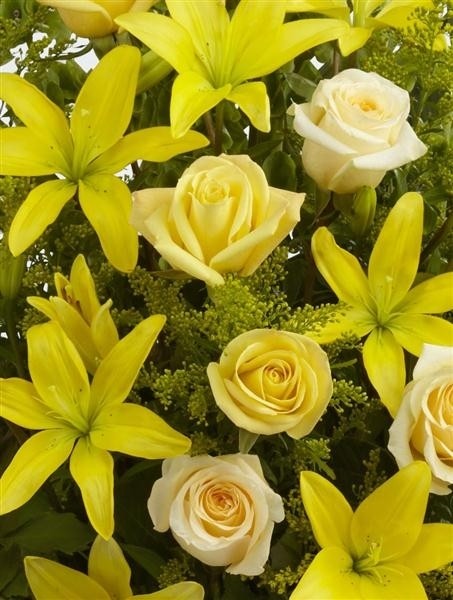 Large Yellow Lily and Rose Service Arrangement