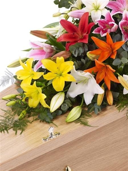 Lily Casket Spray   Mixed Colours