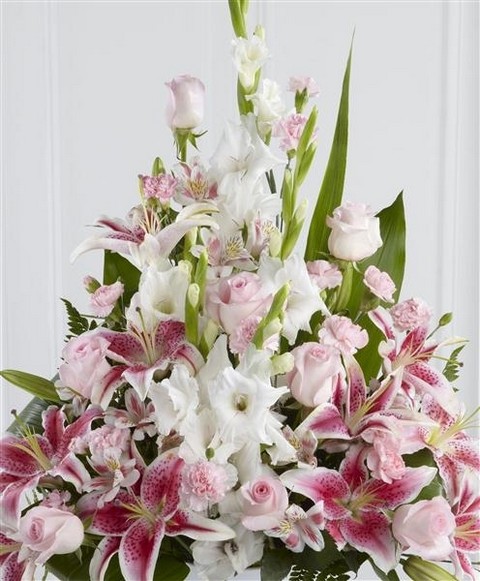 Pink Rose, Lily and Gladioli Service Arrangement