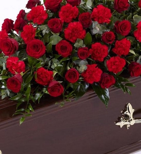 Rose and Carnation Casket Spray   Red