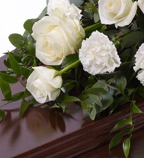 Rose and Carnation Casket Spray   White